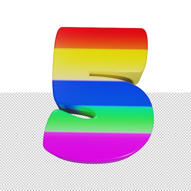 PSD render 3d de efecto de texto de arco iris número 5