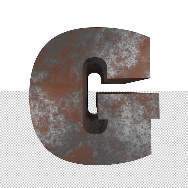 Render 3d de efecto de texto de hierro oxidado de letra G