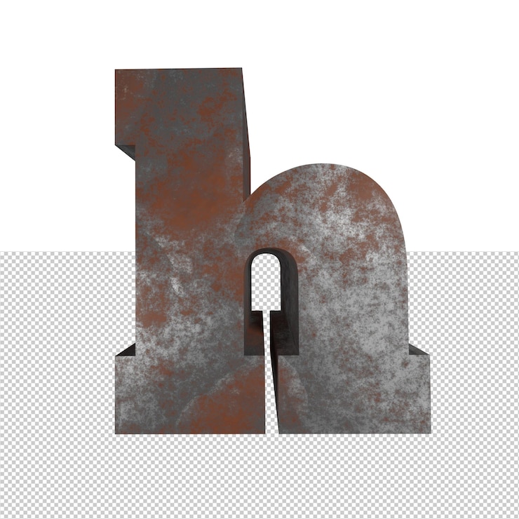 PSD render 3d de efecto de texto de hierro oxidado de letra h