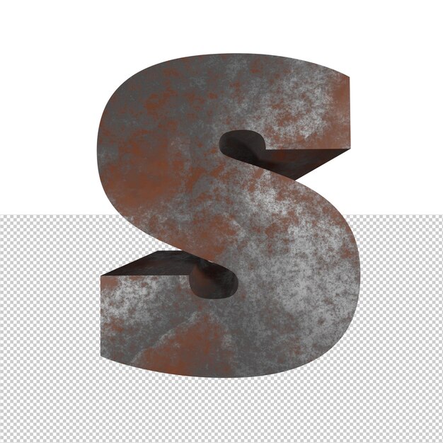Render 3d de efecto de texto de hierro oxidado de letra S
