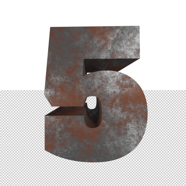 Render 3d de efecto de texto de hierro oxidado número 5