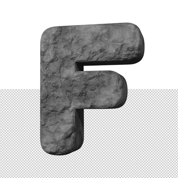 Render 3d de efecto de texto de piedra de letra F
