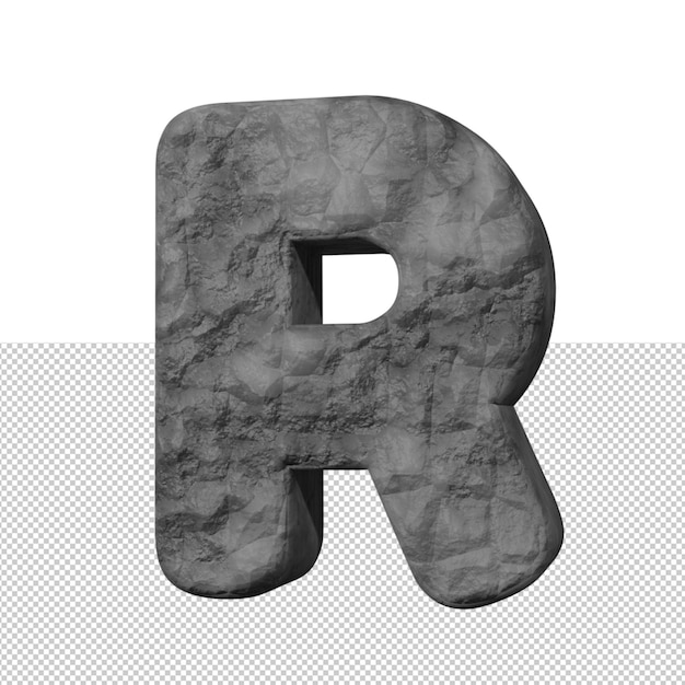 Render 3d de efecto de texto de piedra de letra r