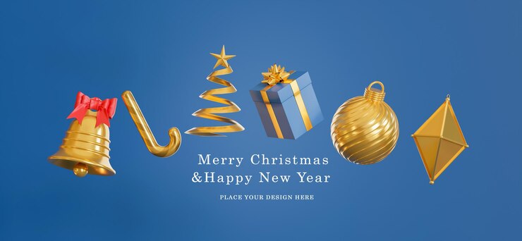 PSD render 3d de elemento flotante con decoración feliz navidad