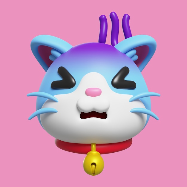 Render 3D de emoji de gato