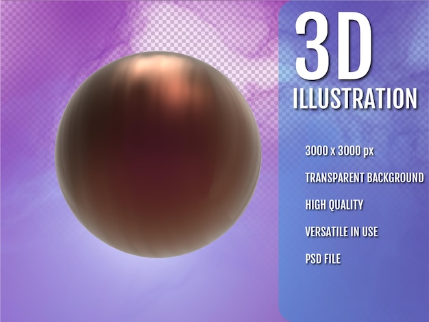 Render 3d de esfera mate de bronce