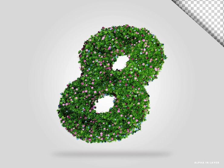 PSD render 3d de estilo de flor de hortensia número 8 aislado