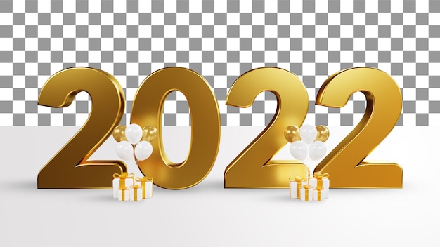 Render 3D de feliz año nuevo 2022 con caja de regalo