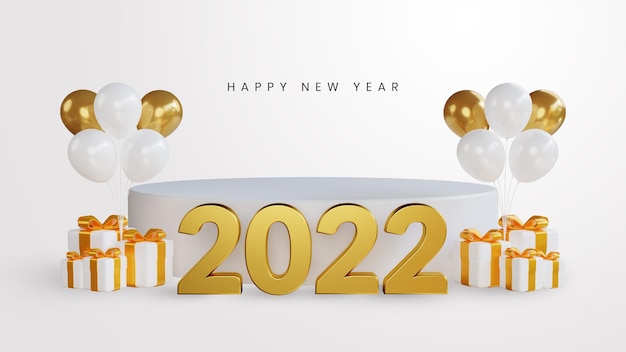 Render 3d de feliz año nuevo 2022 con podio