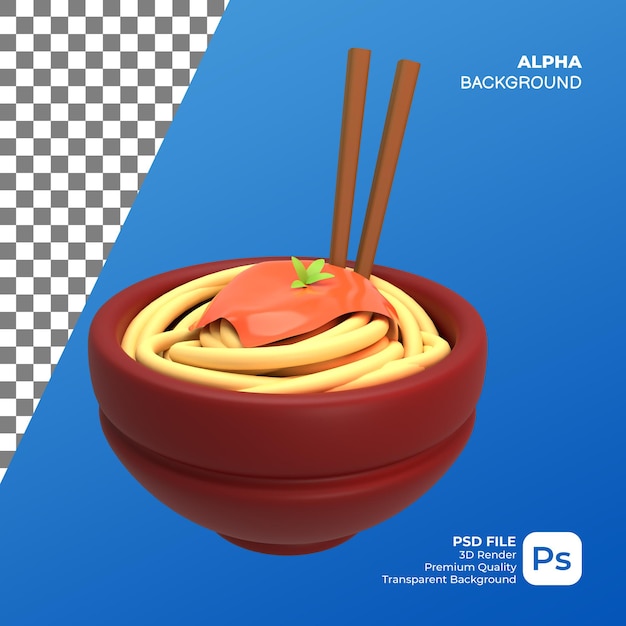 PSD render 3d de fideos ramen con palillos