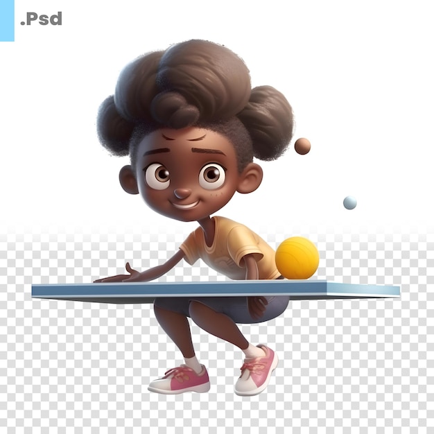 Render 3d D'une Fille Afro-américaine Jouant Au Tennis De Table Sur Fond Blanc Modèle Psd