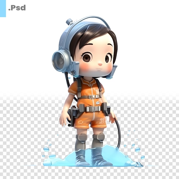 PSD render 3d d'une fille astronaute sur un modèle psd à fond blanc