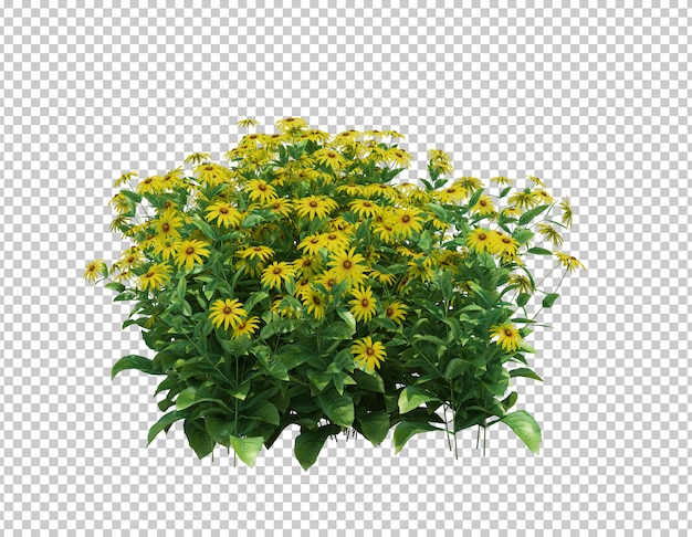 Render 3D de flores con hojas
