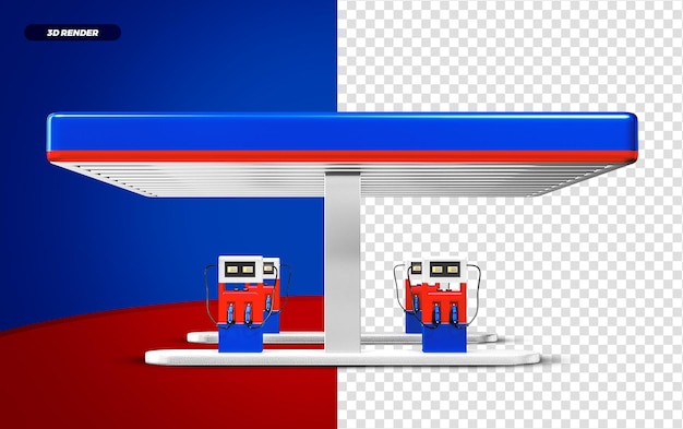 Render 3d de la gasolinera azul y roja isolted para la composición