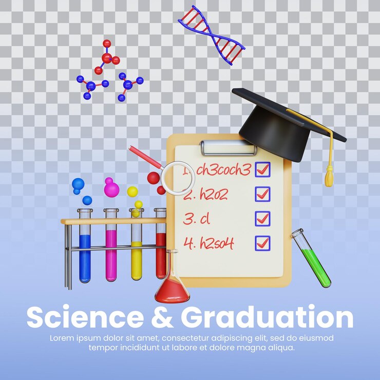PSD render 3d graduación de ciencias con sombrero