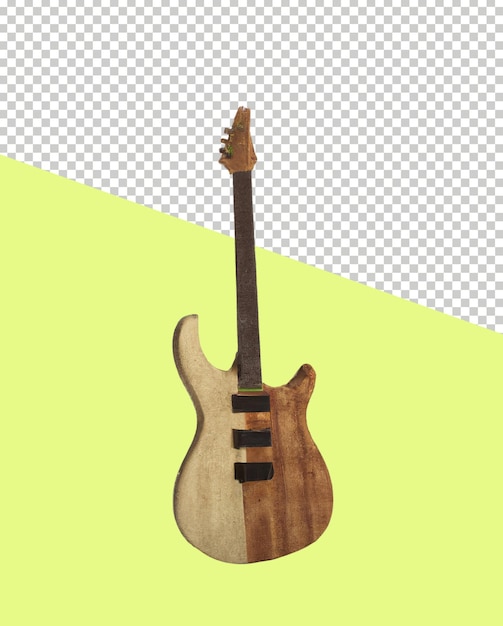 PSD render 3d de una guitarra eléctrica hecha con diferentes piezas de madera.