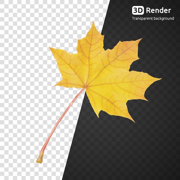 Render 3d de hoja amarilla aislado