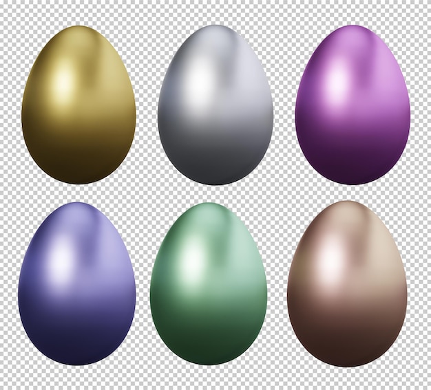 Render 3D de huevos de Pascua de metal