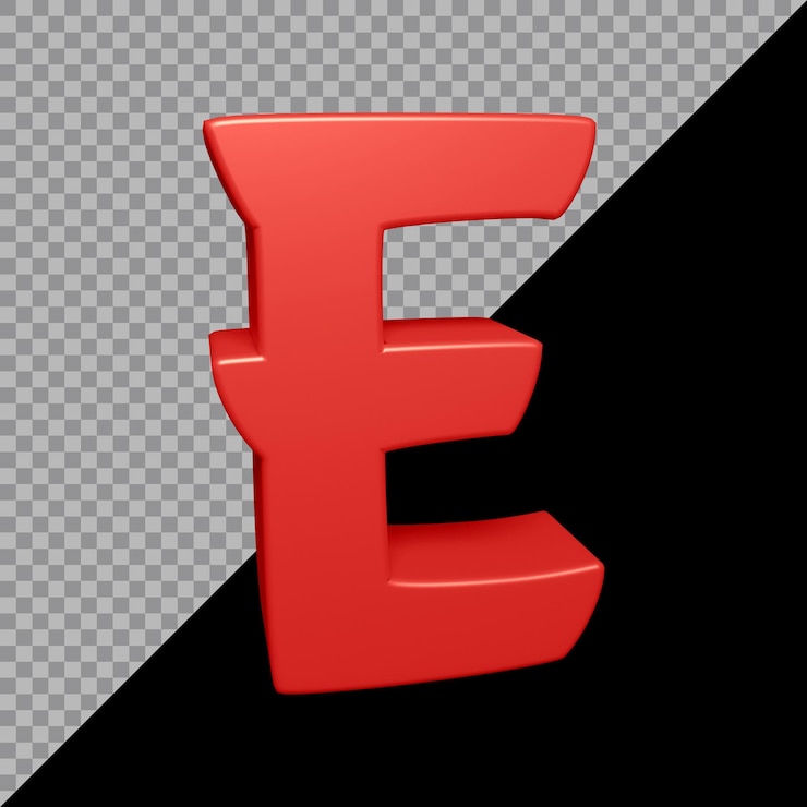 PSD render 3d huruf alfabet e