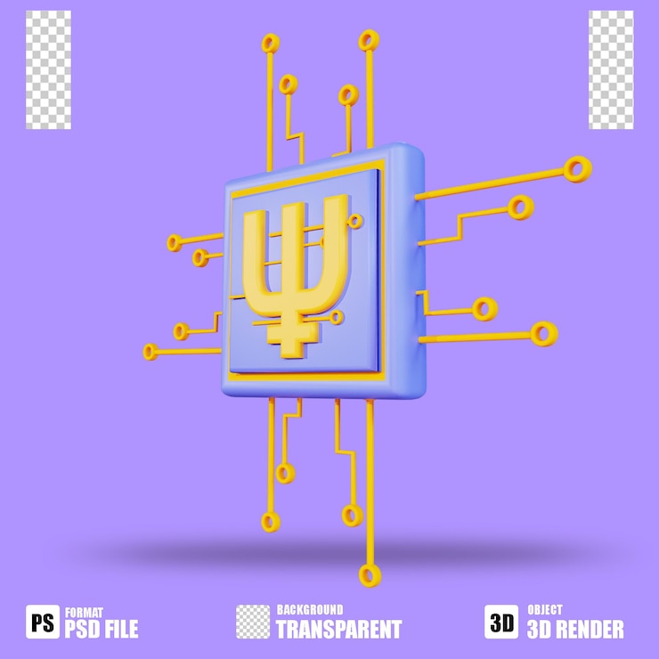 PSD render 3d icono de criptomoneda intercambio de procesador primecoin 2 con fondo transparente