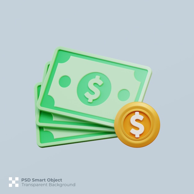 Render 3D de icono de dinero aislado premium psd