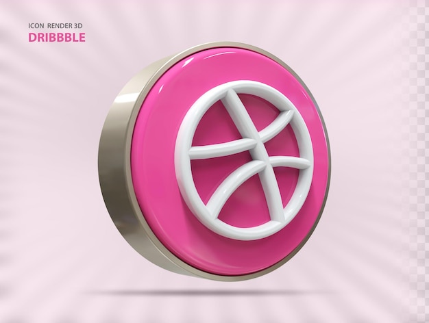 Render 3d de icono de dribbble con marco redondo dorado