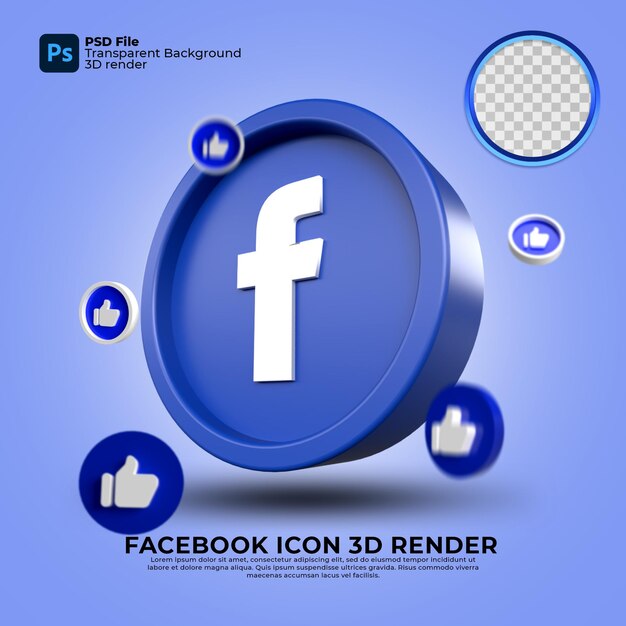 Render 3d de icono de facebook transparente