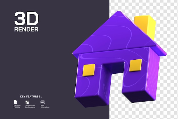 Render 3D del icono de inicio aislado. útil para aplicaciones móviles o ilustración de diseño de interfaz de usuario.