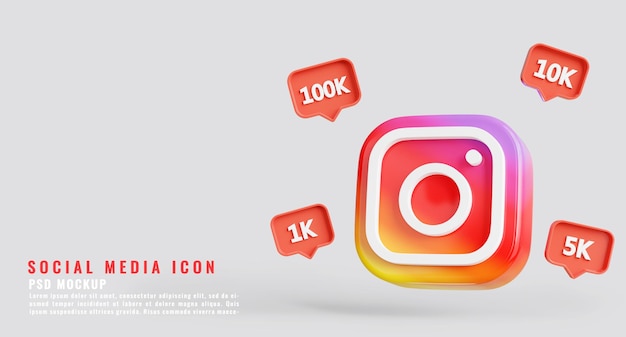 Render 3d del icono de instagram con notificación y concepto de redes sociales