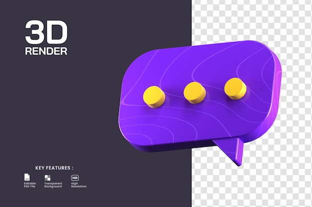 Render 3d del icono de mensaje aislado. útil para aplicaciones móviles o ilustración de diseño de interfaz de usuario