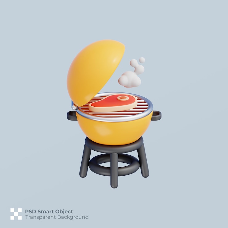 PSD render 3d del icono de parrilla de barbacoa psd premium