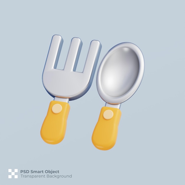 Render 3D del icono de tenedor y cuchara psd premium