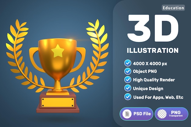 Render 3D de icono de trofeo de oro de alta calidad
