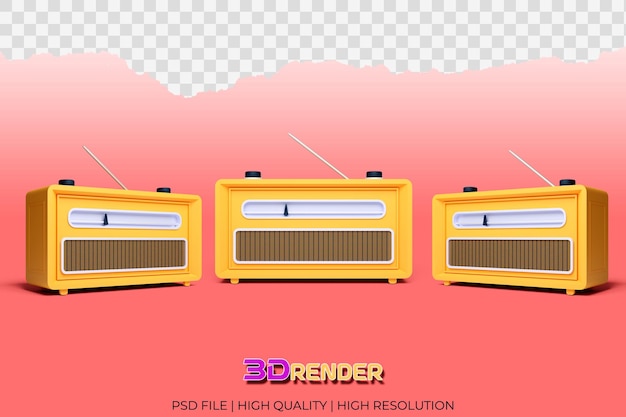 PSD render 3d iconos de radio vintage fondo transparente