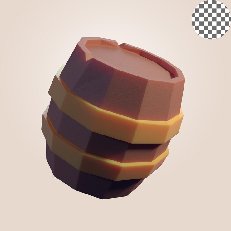 PSD render 3d de la ilustración de barril de madera estilizada