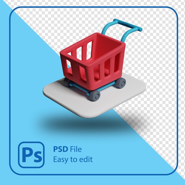 Render 3D Ilustración de carro de compras aislado