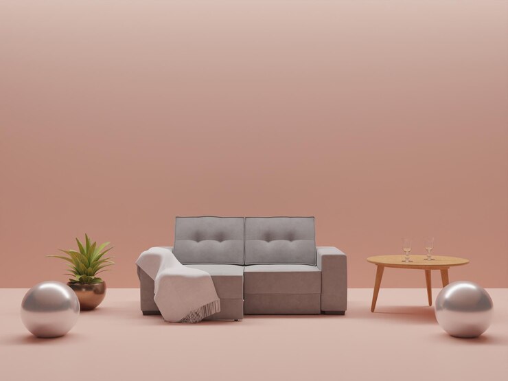 PSD render 3d interior con sofá en la sala de estar