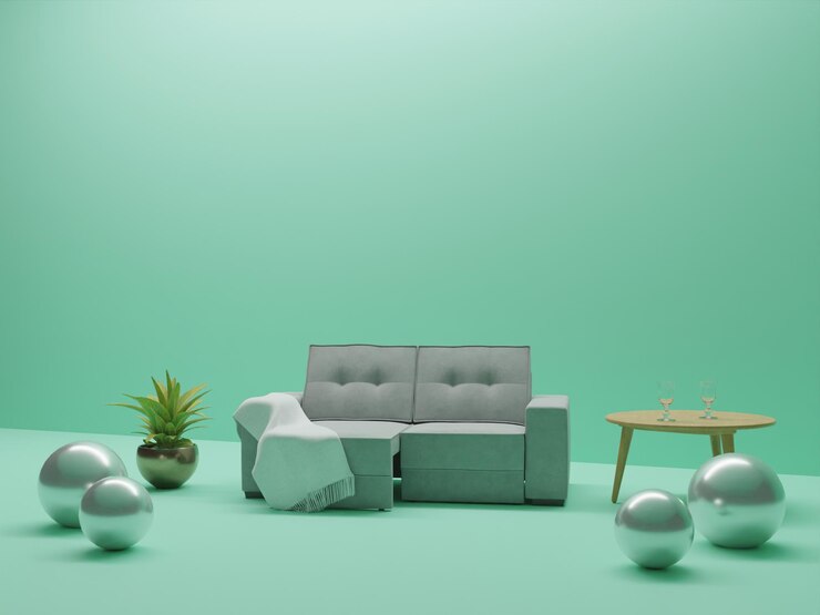 PSD render 3d interior con sofá en la sala de estar