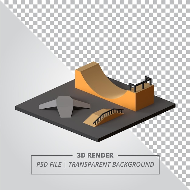 PSD render 3d isométrico del parque de patín