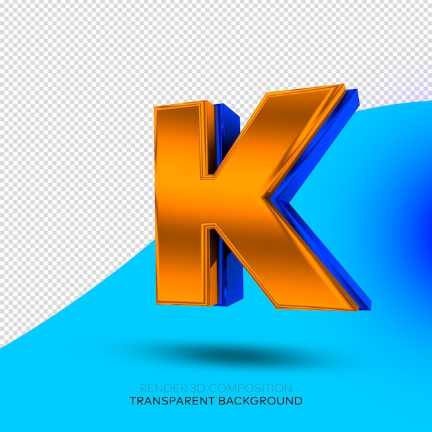 Render 3d letra k fundo transparente