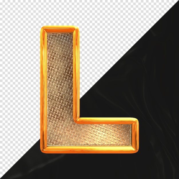 Render 3d de la letra L con textura metálica realista Vista frontal