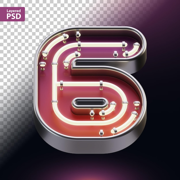 Render 3D de letra de metal con efecto neón brillante