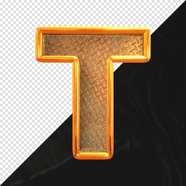 Render 3d de la letra T con textura metálica realista