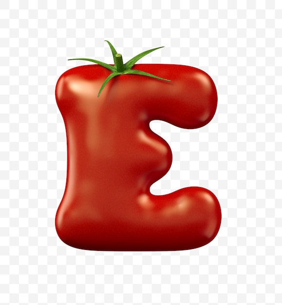 Render 3d de letra de tomate rojo símbolo de comida aislada del alfabeto