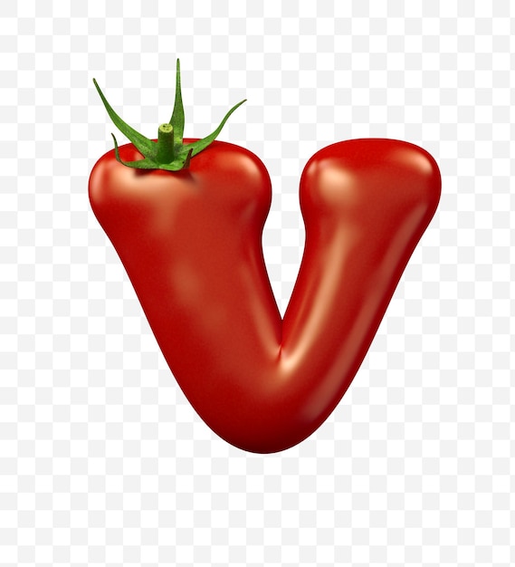 PSD render 3d de letra de tomate rojo símbolo de comida aislada del alfabeto