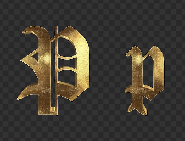 Render 3d Letras minúsculas y mayúsculas de oro