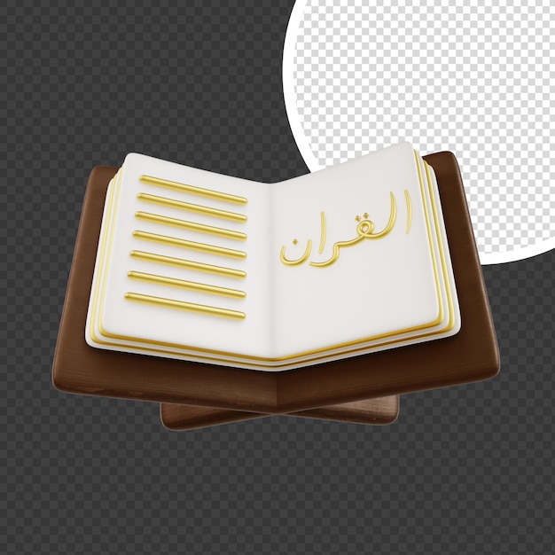 Render 3D del Libro Sagrado Corán Islámico con Stand