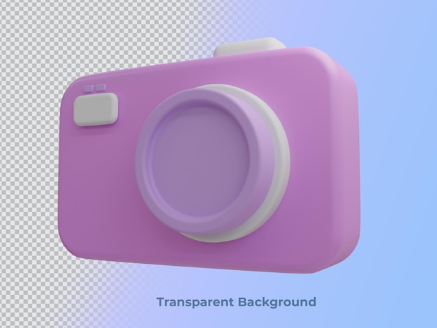 Render 3D de linda cámara rosa con fondo transparente