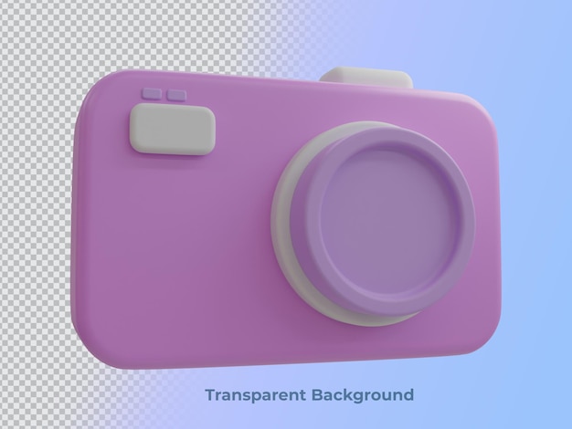Render 3D de linda cámara rosa con vista aislada de fondo transparente