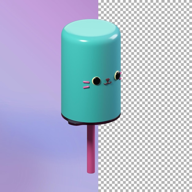 Render 3d de lindo gato helado de menta